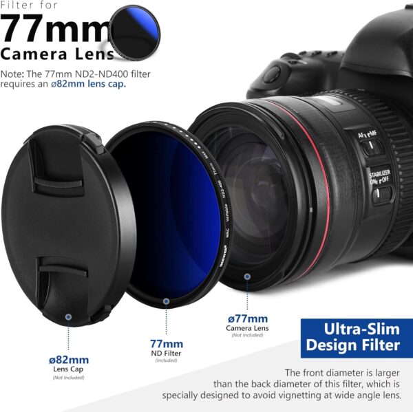 NEEWER 77mm Variable ND Filter ND2-ND400 (1-9 Stops), Neutral Density Filter, Multiple Coatings, Water and Scratch Resistant - Image 9