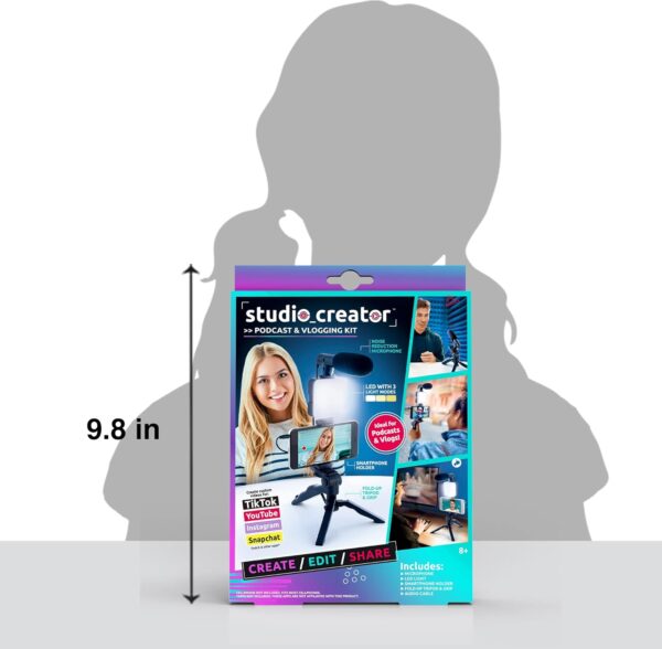 Canal Toys New Studio Creator Podcast & Vlogging Kit – Record Your own podcasts and Vlogs Like Your Favorite influencers! Fold-up Tripod, LED Light & Microphone. Ages 8+ - Image 9