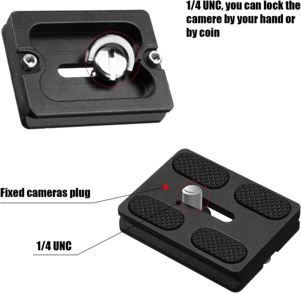 Frienda 2 Pieces Metal Quick Release Plate with 1/4''-20 Camera Screw Tripod Mount Plate Fits Standard for DSLR Camera Tripod Ball Head(Black,Pu50) - Image 4