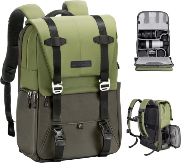 K&F Concept Camera Backpack, Camera Bags for Photographers Large Capacity Camera Case with Raincover,15-15.6 Inch Laptop Compartment Compatible for Canon/Nikon/Sony/DJI Mavic Drone(Backpack 20L)