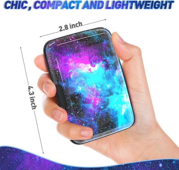 ToLuLu Credit Card Holder, Mini RFID Small Aluminum Card Wallet, Blocking Slim Metal Business Card Case, RFID Blocking Front Pocket Wallet Hard Case CC Holder for Men Women, Nebula Galaxy - Image 3