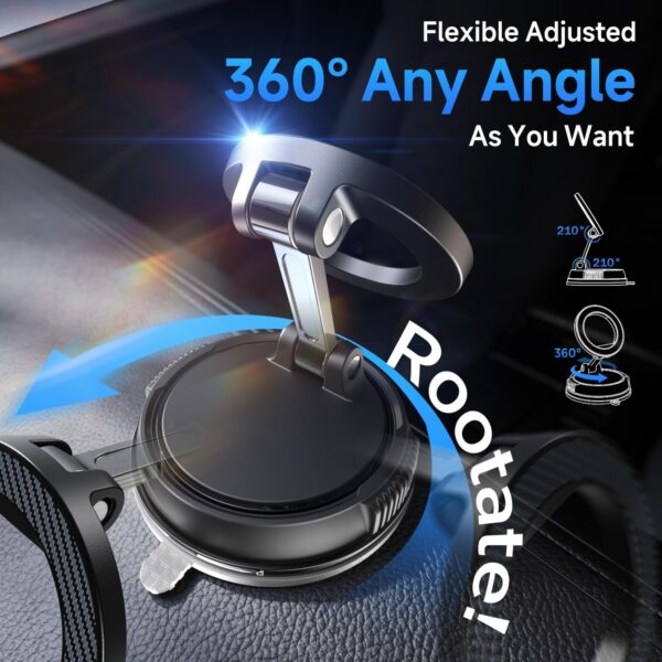 Car Phone Holder for Magsafe [78+LBS Strongest Suction & 2400gf Strongest Magnetic] 360° Adjustable Car Phone Mount, Phone Holders for Your Car for iPhone 16 Pro Max 15 14 13 12 Plus (Carbon Fiber) - Image 4