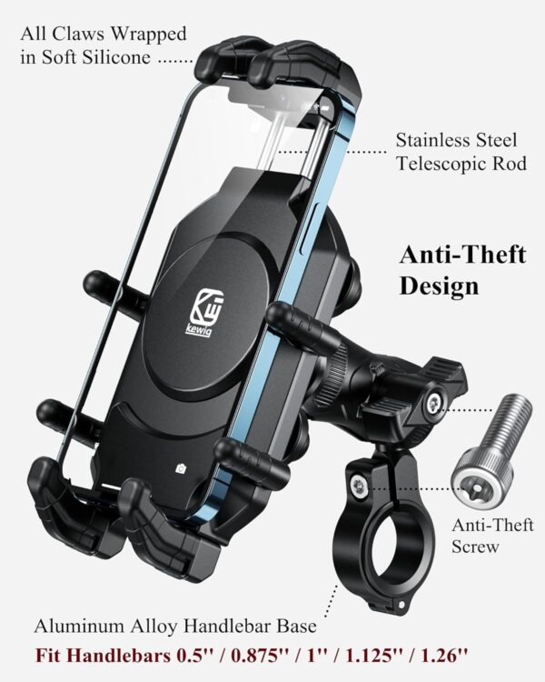 BRCOVAN Motorcycle Phone Holder with Vibration Dampener & High-Speed Secure Lock, Anti-Theft Motorcycle Phone Mount Handlebar Cellphone Holder for Bike Bicycle Scooter ATV Fit 5.4''-7.2'' Smartphones - Image 3
