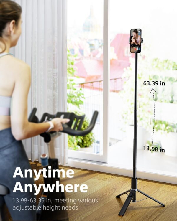 TODI 63" Cell Phone Selfie Stick Tripod, Portable Tripod for iPhone with Wireless Remote, Extendable Smartphone Stand, All-in-1, Compatible with iPhone/Android - Image 8