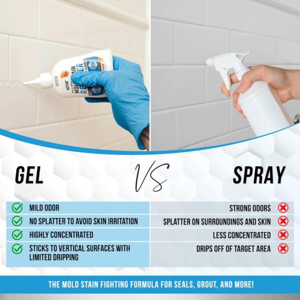 Mold Stain Remover Gel Cleaner - ACTIVE Heavy Duty Stain Cleaner for Front Loader Washing Machine Seal, Bathroom Grout, Shower, Caulk - Front Load Washer Cleaning Solution - 7 Fl Oz - Image 6