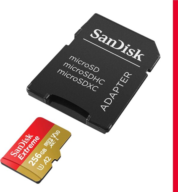 SanDisk 256GB Extreme microSDXC UHS-I Memory Card with Adapter - Up to 190MB/s, C10, U3, V30, 4K, 5K, A2, Micro SD Card - SDSQXAV-256G-GN6MA - Image 2