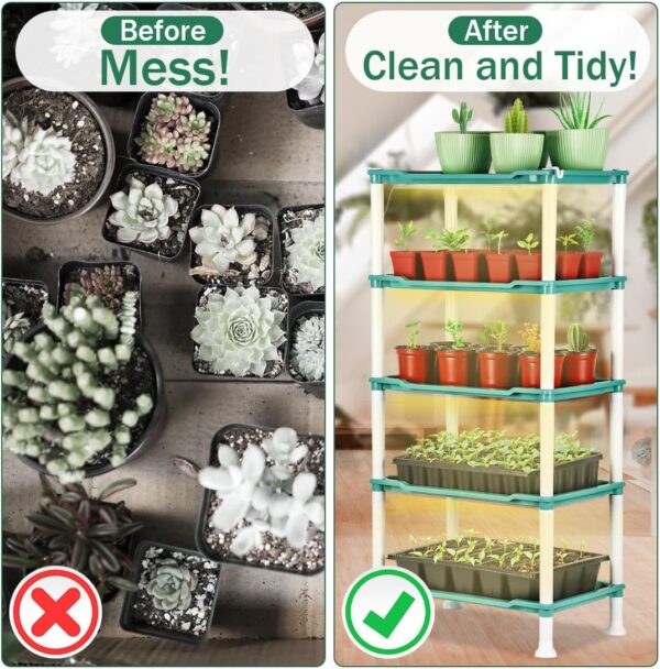 5-Tier Seed Stand with 5 Trays, Seed Starting Rack Propagation Rack Kit for Stackable Seedling Tray Seedling Staging Table for Indoor Outdoor Growing(Blue) Gardening Gifts - Image 3