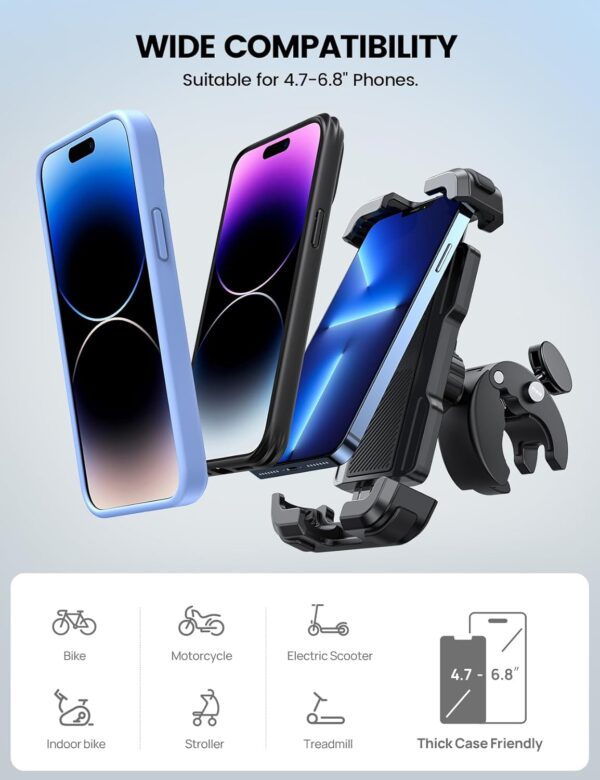 Lamicall Motorcycle Phone Mount, Bike Phone Holder - [Metal Lock] Upgrade Quick Install Handlebar Clip for Bicycle Scooter, Cell Phone Clamp for iPhone 16 15 14 Pro Max, Galaxy, 4.7-6.8" Phones - Image 6