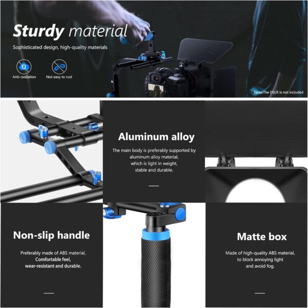 Neewer Shoulder Rig Kit for DSLR Cameras and Camcorders, Movie Video Film Making System with Matte Box, Follow Focus, C-Shaped Bracket, 15mm Rods, Handgrip, 1/4” & 3/8” Threads (Blue + Black) - Image 3