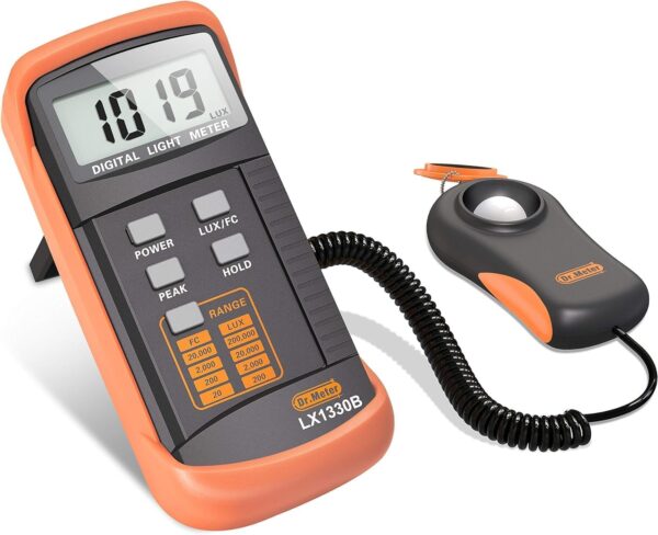 Dr.meter LX1330B Digital Illuminance Light Meter, 0-200,000 Measurement Range Lux Meter, Lighting Intensity Brightness Measurement for Indoor Outdoor, Light Meters for Plants