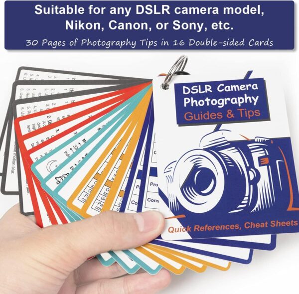 DSLR Cheat Sheet for Canon Nikon Sony Camera Accessories Photography Gifts Photographer, Quick Reference Cards Photography Guides & Tips: Settings, Exposure, Modes, Composition, Lighting Etc 4×3 Inch - Image 2