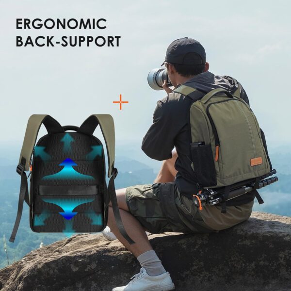 TARION Camera Backpack Waterproof Camera Bag Large Capacity Camera Case with 15 Inch Laptop Compartment Rain Cover for Women Men Photographer Lens Tripod Green - Image 6