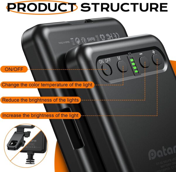 Rechargeable Soft Selfie Light for Phone, Camera, Laptop, 4-14H Battery Portable LED Light for Pictures, Phone Light Clip for Selfie, Vlog, TikTok, Makeup, Video Conference Black - Image 4