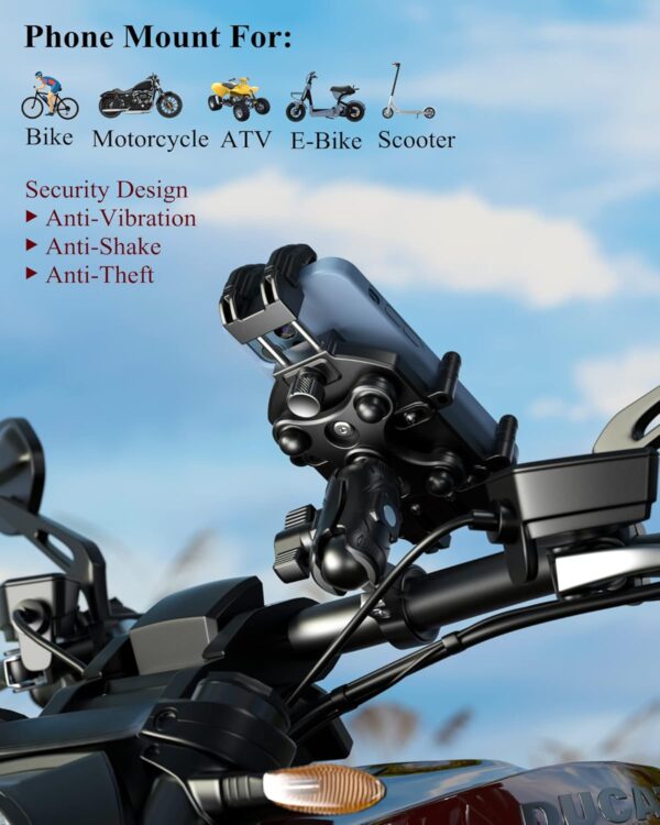BRCOVAN Motorcycle Phone Holder with Vibration Dampener & High-Speed Secure Lock, Anti-Theft Motorcycle Phone Mount Handlebar Cellphone Holder for Bike Bicycle Scooter ATV Fit 5.4''-7.2'' Smartphones - Image 2