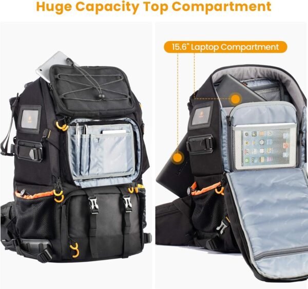 TARION Pro 2 Bags in 1 Camera Backpack Large with 15.6" Laptop Compartment Waterproof Rain Cover Extra Large Travel Hiking Camera Backpack DSLR Bag - Image 8