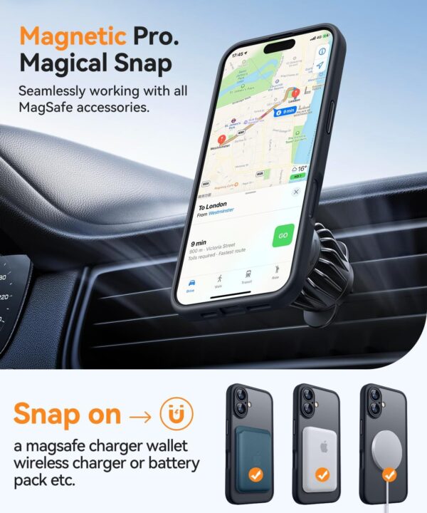 CANSHN Magnetic for iPhone 16 Case, Upgraded [Full Camera Protection] [Compatible with Magsafe] [Translucent Matte] Shockproof Protective Phone Case for iPhone 16 - Black - Image 4