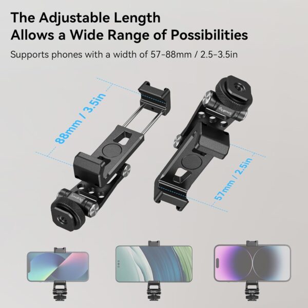 SMALLRIG Universal Metal Phone Support with Cold Shoe Mount, Smartphone Holder Adapter Support Free Adjustment Joints, Phone Tripod Mount for iPhone 16 15 14, for Samsung Galaxy etc. - 4382 - Image 2