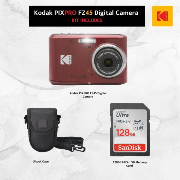 Capture Every Moment: Kodak PIXPRO FZ45 Bundle with Case & 128GB SD Card - Image 2