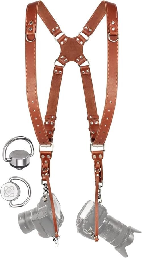 "Double Duty Delight: The Ultimate Leather Camera Harness for Every Photographer"