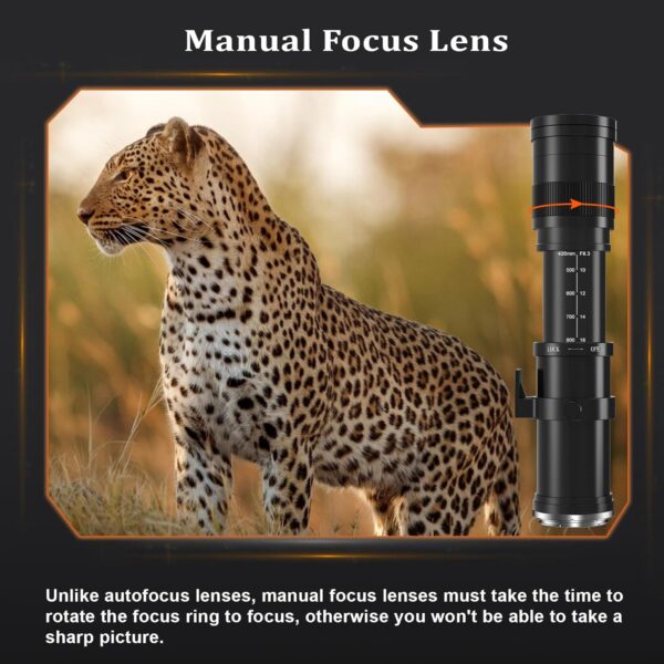 Telephoto Lens for Canon - RF Lens 420-800mm Manual Focus MF Zoom Lens for Canon EOS R, Ra, RP, R3, R5, R5 C, R6, R6 Mark II, R7, R8, R10, R50, R100 Mirrorless - Image 4