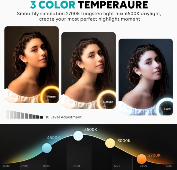 Weilisi 10" Selfie Ring Light with Tripod Stand, 72'' Tall & Phone Holder, 38 Color Modes, Stepless Dimmable/Speed LED Ring Light for iPhone & Android,YouTube, Makeup,TIK Tok - Image 2