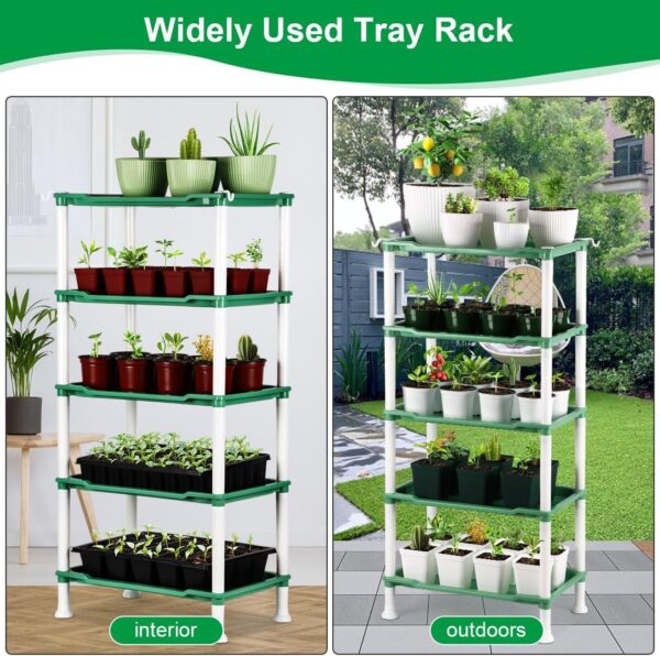 5-Tier Seed Stand with 5 Trays, Seed Starting Rack Propagation Rack Kit for Stackable Seedling Tray Seedling Staging Table for Indoor Outdoor Growing(Green) Gardening Gifts - Image 9