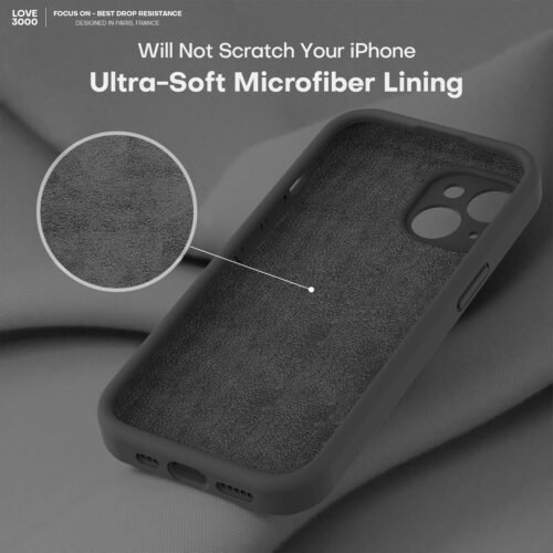"LOVE 3000: Shockproof Silicone iPhone 14 Case with Luxurious Microfiber Lining - Unisex Black Elegance for All" - 이미지 5