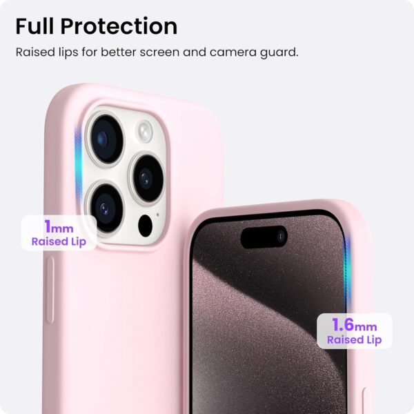 ORNARTO Compatible with iPhone 15 Pro Case 6.1", Liquid Silicone 3 Layers Full Covered Soft Gel Rubber Cover, Shockproof Protective Slim Phone Case with Anti-Scratch Microfiber Lining-Chalk Pink - Image 4