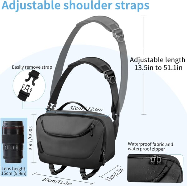 Camera Sling Bag,Waterproof Camera Case with Tripod Holder,Lightweight DSLR/SLR/Mirrorless Camera Bags Crossbody for photographers-Black - Image 4