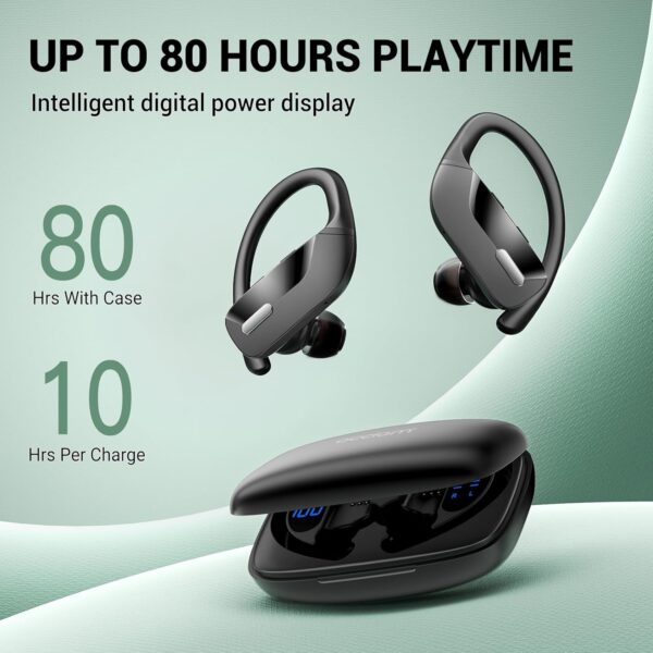 Wireless Earbuds with Earhooks 80Hrs Bluetooth Headphones Over-Ear ENC Noise Canceling Mic Earphones IP7 Waterproof Headset for Sports,Fitness,Workouts and Running Black - Image 3
