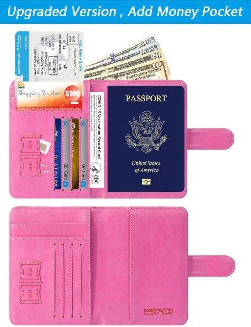 Chic RFID-Blocking Leather Passport Wallet: Stylish Travel Companion for All! (Pink) - 이미지 4