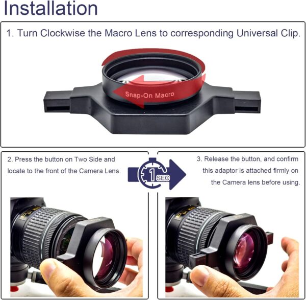 FotoZ HD Snap-on Macro Lens with 37-52mm & 55-72mm Universal Adapter for Telephoto Lenses, Compatible with Most Canon Sony Nikon Camera, 37 40.5 43 46 49 52 55 58 62 67 72mm Snap-on Macro Lens - Image 5