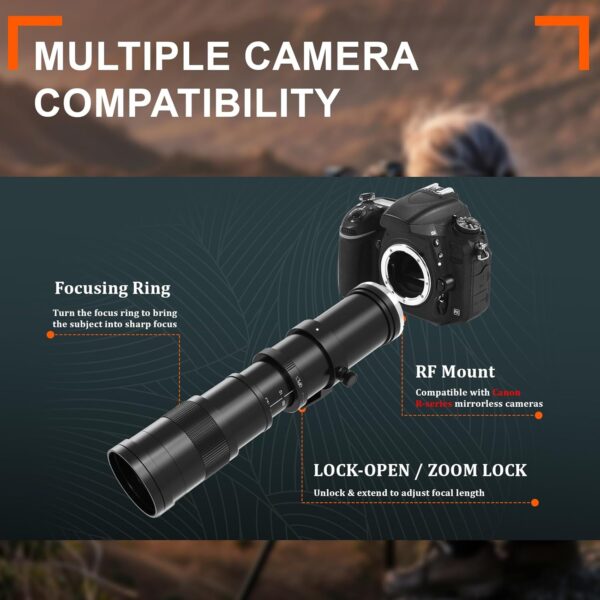 Telephoto Lens for Canon - RF Lens 420-800mm Manual Focus MF Zoom Lens for Canon EOS R, Ra, RP, R3, R5, R5 C, R6, R6 Mark II, R7, R8, R10, R50, R100 Mirrorless - Image 5