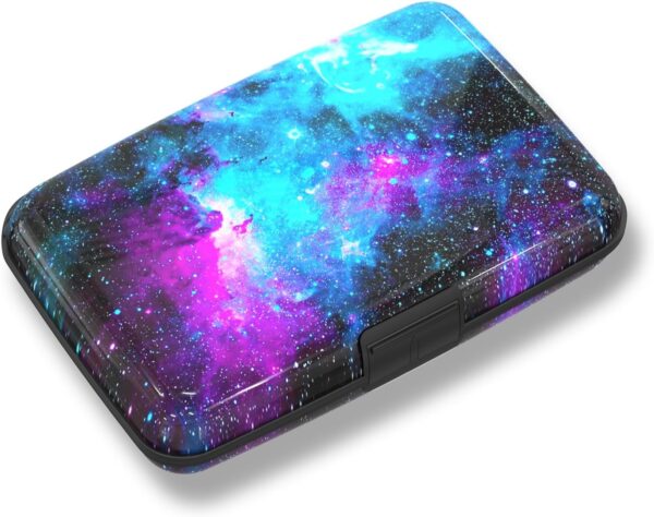 ToLuLu Credit Card Holder, Mini RFID Small Aluminum Card Wallet, Blocking Slim Metal Business Card Case, RFID Blocking Front Pocket Wallet Hard Case CC Holder for Men Women, Nebula Galaxy