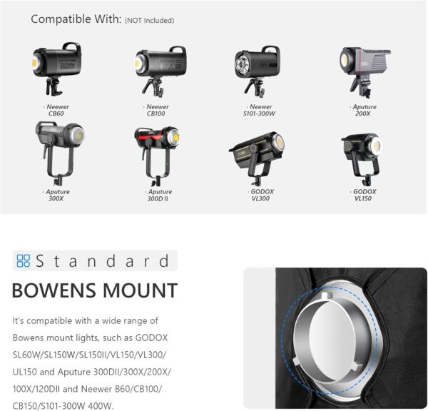 NEEWER 24”x35” (60x90cm) Rectangular Softbox, Studio Monolight Softbox with Bowens Mount, Diffuser & Carrying Bag for Portrait Product Photography, Compatible with S101-400W/300W, SL-70W, CB60/100/150 - Image 4