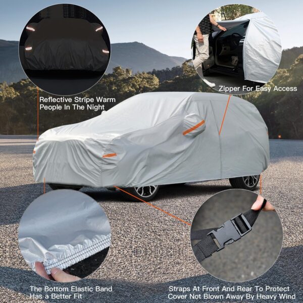 Kayme 6 Layers SUV Car Cover Waterproof All Weather for Automobiles, Outdoor Full Size Cover Rain Sun UV Protection with Zipper Cotton, Universal Fit for SUV Jeep (191-200 inch) - Image 3