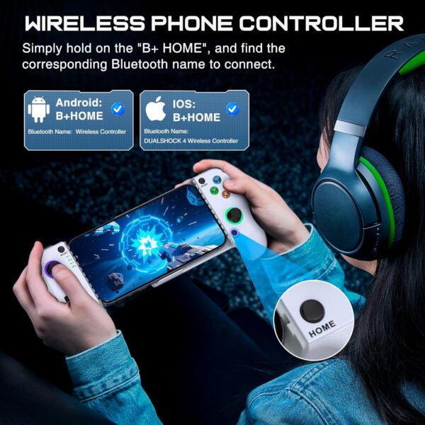 Mobile Game Controller for iPhone/Android, Wireless Phone Controller Support Phone Case, Gaming Controller with Hall Joystick Suitable for Xbox Game Pass, Steam Link, Roblox, Call of Duty & More, White - Image 5