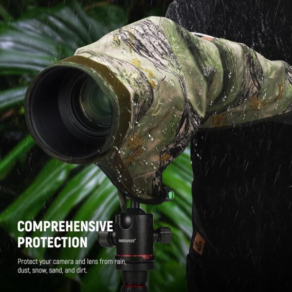 NEEWER Camera Rain Cover, M Medium Size Waterproof Raincoat Cover Sleeve for Canon Sony Nikon Fujifilm DSLR Camera & Lenses up to 200mm, Dual Sided Camouflage Green Camo Nylon, PB021 - Image 6