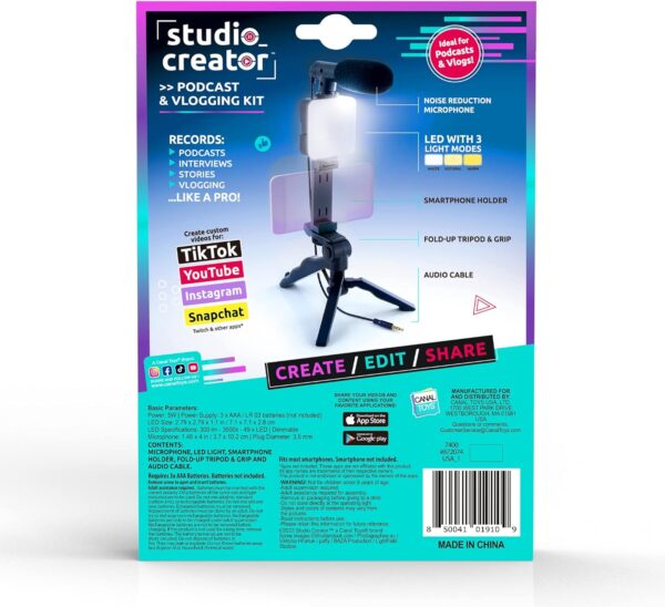 Canal Toys New Studio Creator Podcast & Vlogging Kit – Record Your own podcasts and Vlogs Like Your Favorite influencers! Fold-up Tripod, LED Light & Microphone. Ages 8+ - Image 5