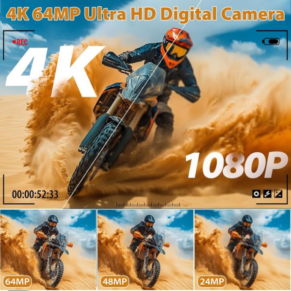Elevate Your Content: The Ultimate 4K 64MP Vlogging Camera with Flip Screen and Zoom Features - Image 2