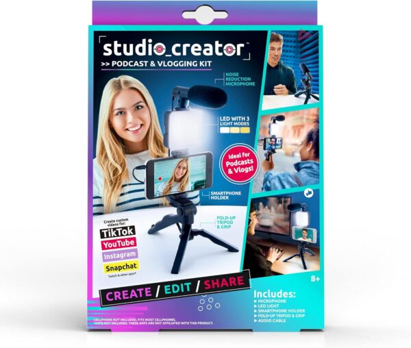 Canal Toys New Studio Creator Podcast & Vlogging Kit – Record Your own podcasts and Vlogs Like Your Favorite influencers! Fold-up Tripod, LED Light & Microphone. Ages 8+ - Image 7