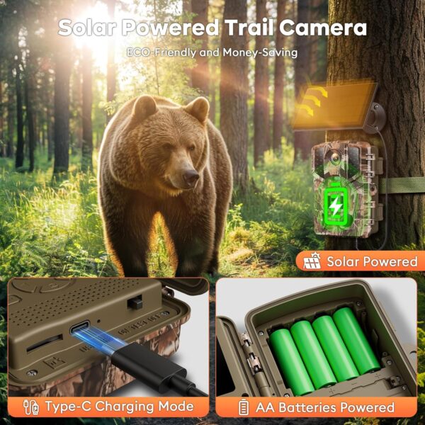 Solareye Trail Camera WiFi - 48MP 2.7K Game Camera with Night Vision Motion Activated with 32GB SD Card,120° Detection Angle,Built-in 5000mAh Battery 0.2s Trigger Speed IP66 for Wildlife Monitor (US) - Image 3