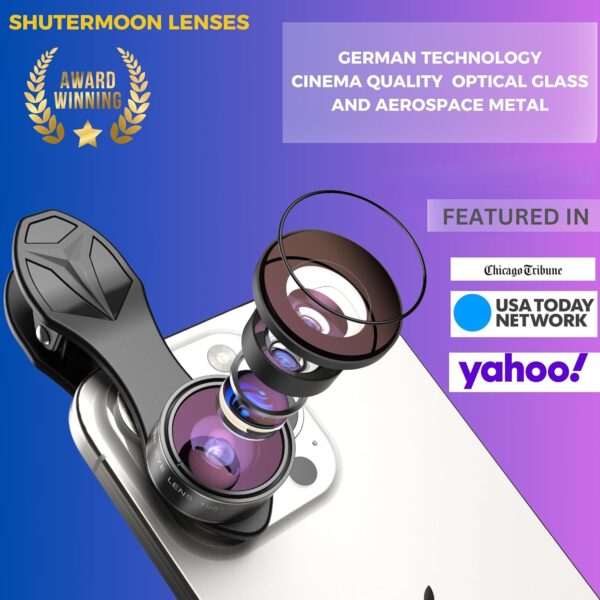 SHUTTERMOON Camera Lens Kit Smartphones/Pixel/Samsung/Android Phones Camera. 2xTele Lens ZoomLens+Fisheye Lens+0.36XSuper Wide Angle Lens & 20X Macro Lens CPL.Blue &Red Filter Filter - Image 2