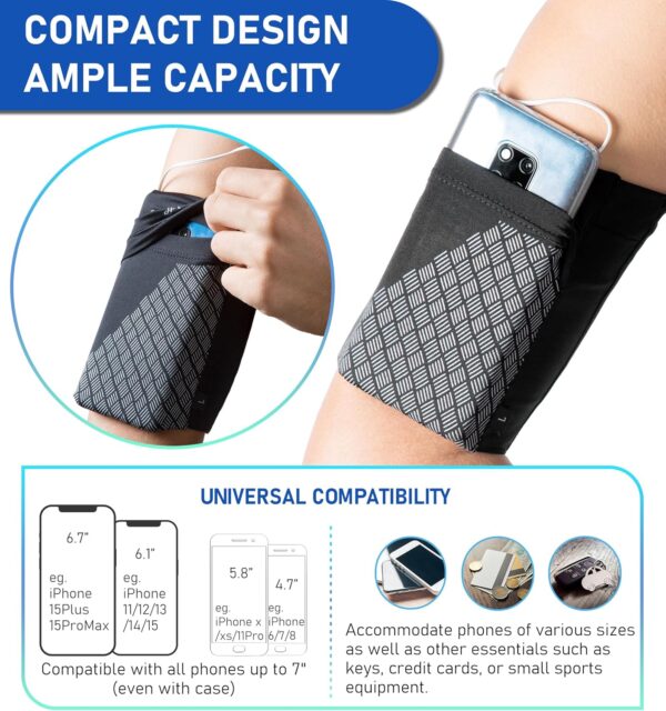 HiRui Universal Sports Armband Cell Phone Armband Sleeves Running Armband for Exercise Workout, Compatible with iPhone 16/16Plus/Pro/15/15Plus/14/13 Samsung Galaxy All Phones (Medium, Black) - Image 5