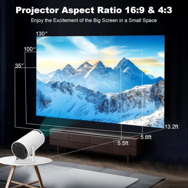 Mini Projector, Support 4K 1080P Portable Projector with Dual Band WIFI6 5G Wireless 5.2 Bluetooth Android 11, 200 ANSI Lumens, 180° Rotatable, Auto Keystone Correction,35"-130" Screen Video Projector - Image 7