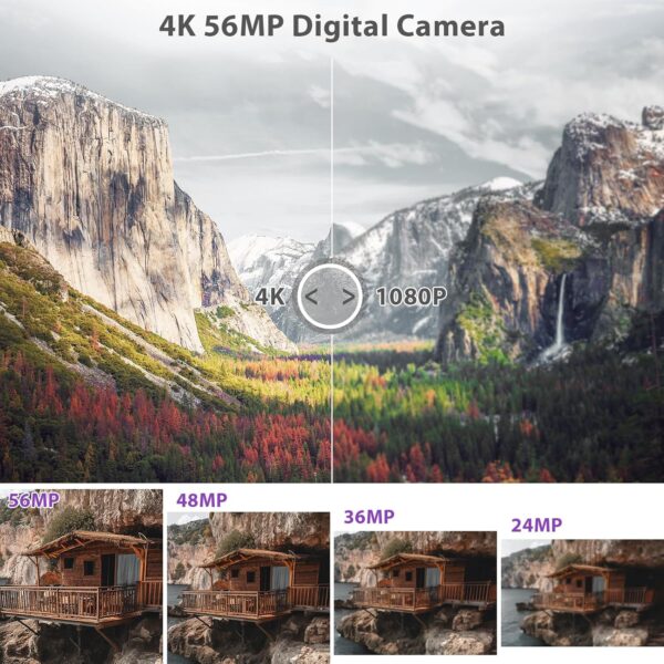 Capture Life in Vivid Detail: 56MP 4K Vlogging Camera with WiFi, 180° Flip Screen & Dual Lens Kit in Stylish Purple! - Image 3
