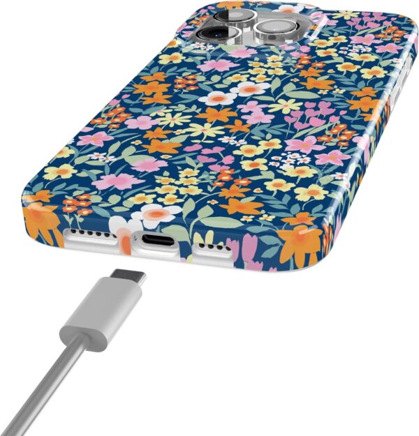 "Petal Power: Slim Navy Floral Case for iPhone 15 Pro - MagSafe & Action Ready!" - Image 2