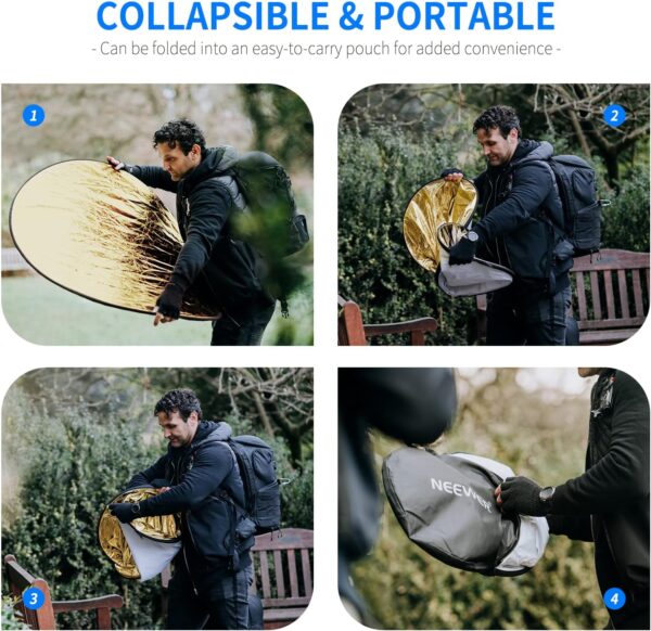 NEEWER 43 Inch/110 Centimeter Light Reflector Diffuser 5 in 1 Collapsible Multi Disc with Bag - Translucent, Silver, Gold, White, and Black for Studio Photography Lighting Outdoor - Image 5