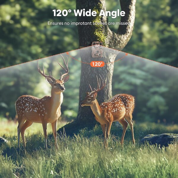 Solareye Trail Camera WiFi - 48MP 2.7K Game Camera with Night Vision Motion Activated with 32GB SD Card,120° Detection Angle,Built-in 5000mAh Battery 0.2s Trigger Speed IP66 for Wildlife Monitor (US) - Image 4