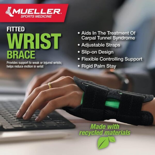 MUELLER Sports Medicine Green Fitted Wrist Brace for Men and Women, Support and Compression for Carpal Tunnel Syndrome, Tendinitis, and Arthritis - Image 2